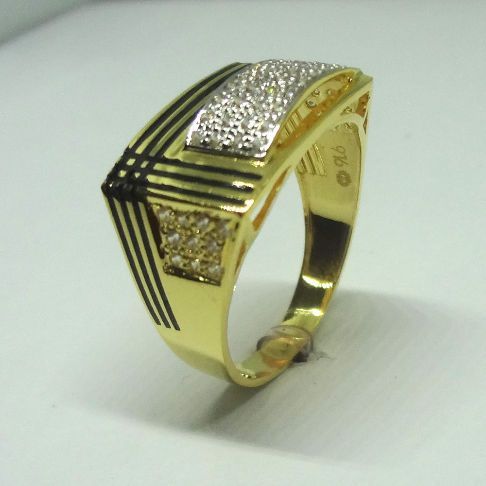 916 gold cz diamond trio patti design gents ring
