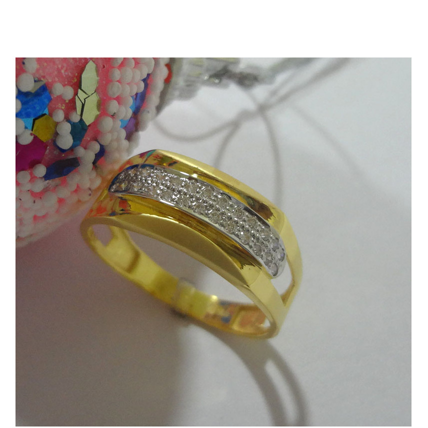 916 GOLD CZ DIAMOND DOUBLE DIAMOND PATTI GENTS RING