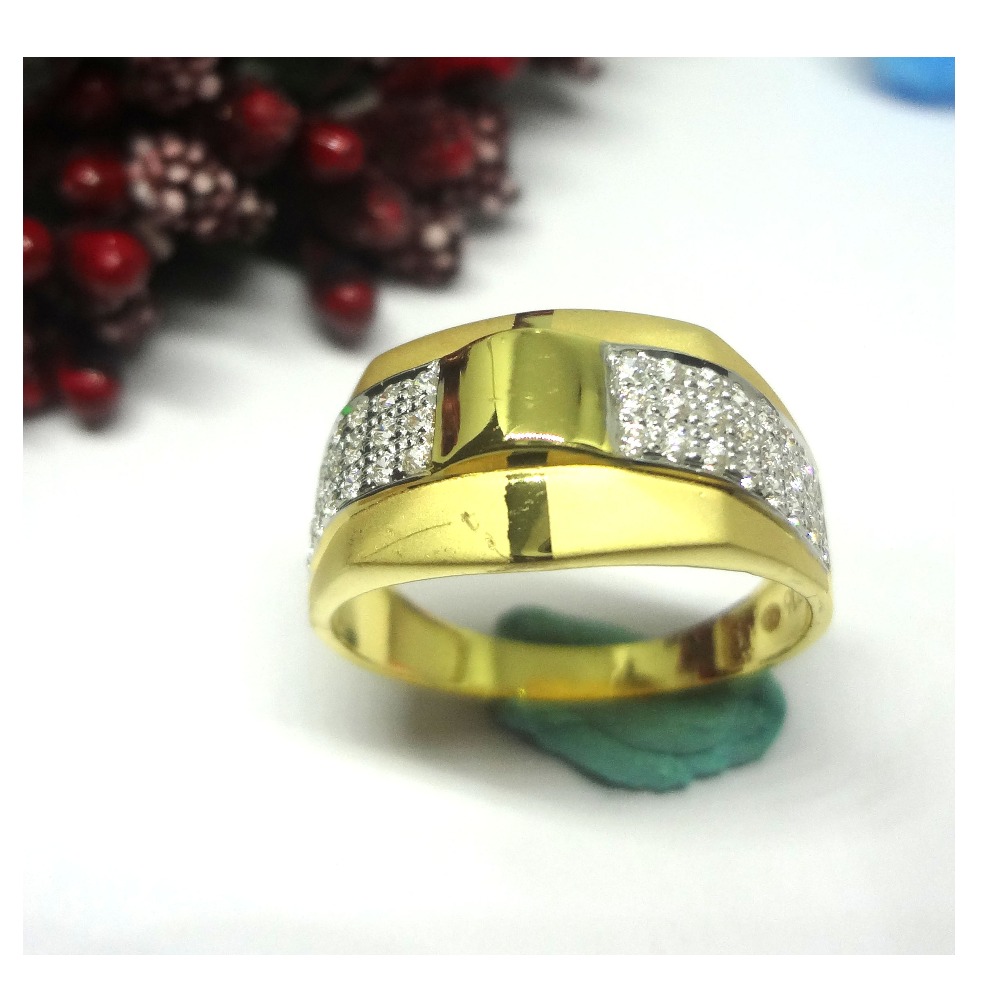 916 gold cz diamond broad shape gents ring