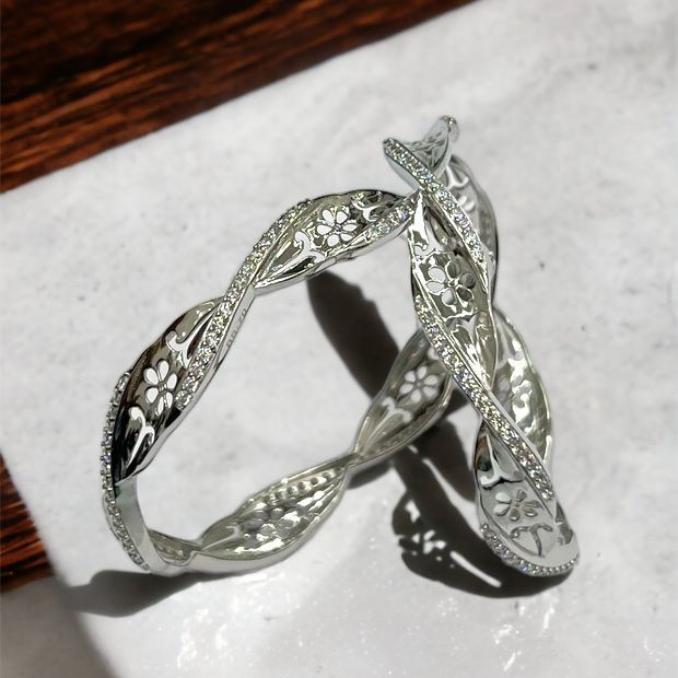 Silver Designer Rhodium Bangles