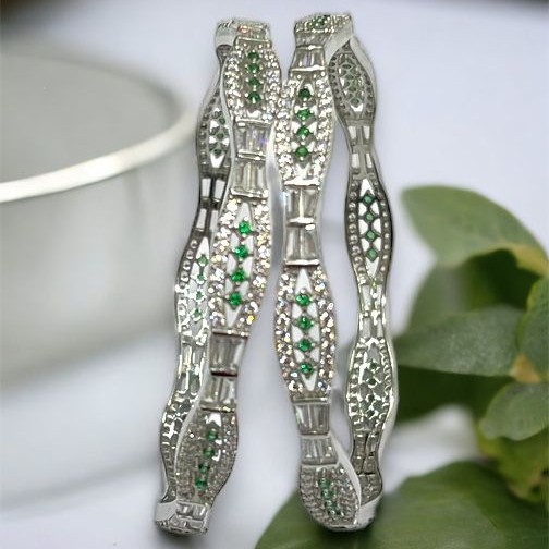 Silver Micro Stone Rhodium Bangles