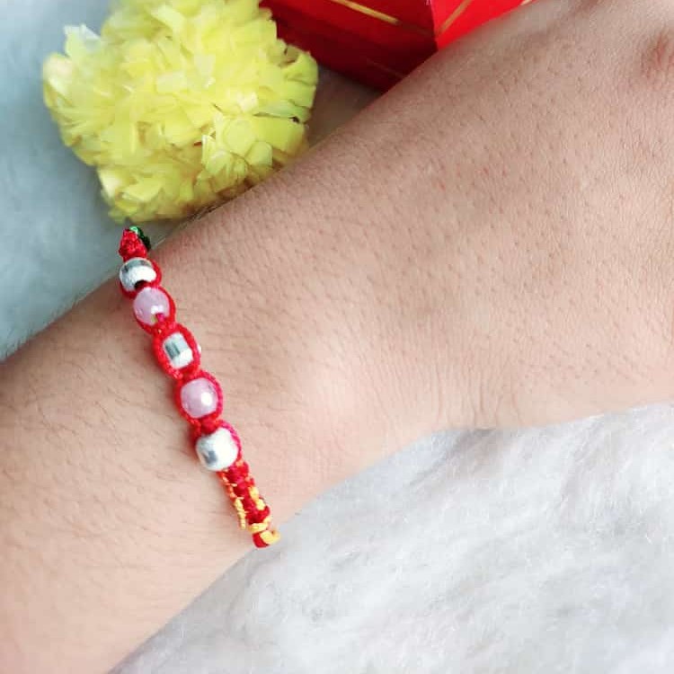 925 Silver Beads Red Thread Rakhi