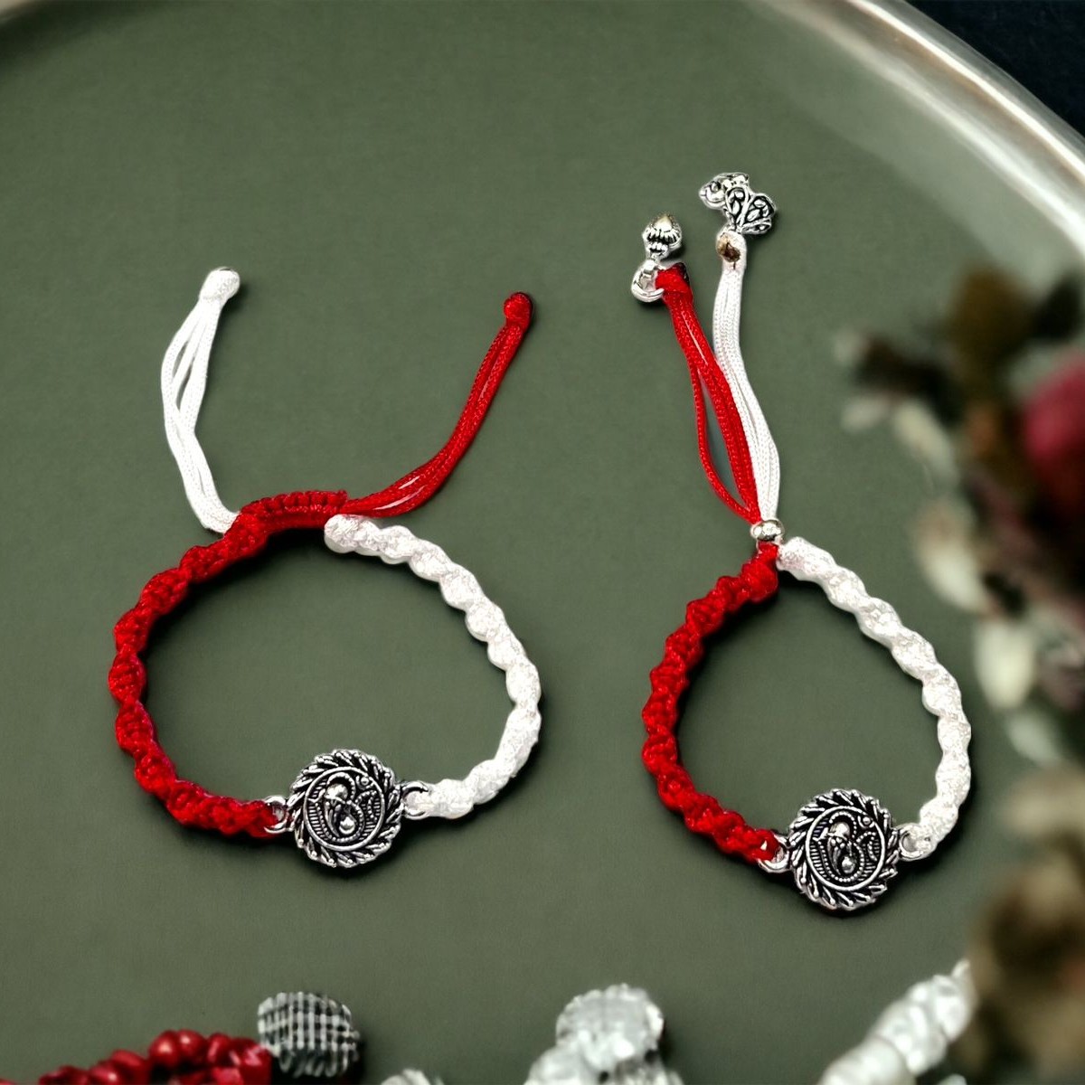 925 Silver Om Design Couple Rakhi
