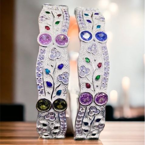 925 Silver Fancy Flower Design Micro Bangle