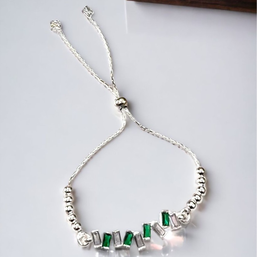 925 Silver Green Stone Micro Bracelet