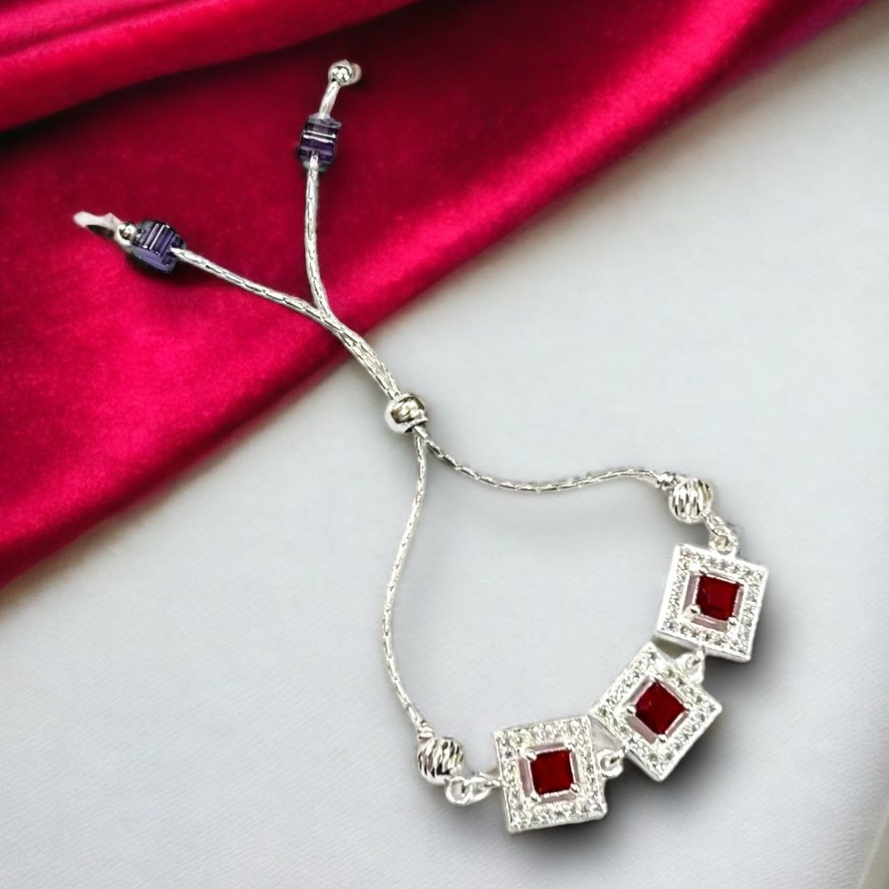 925 Silver Square Shape Maroon Stone Bracelet