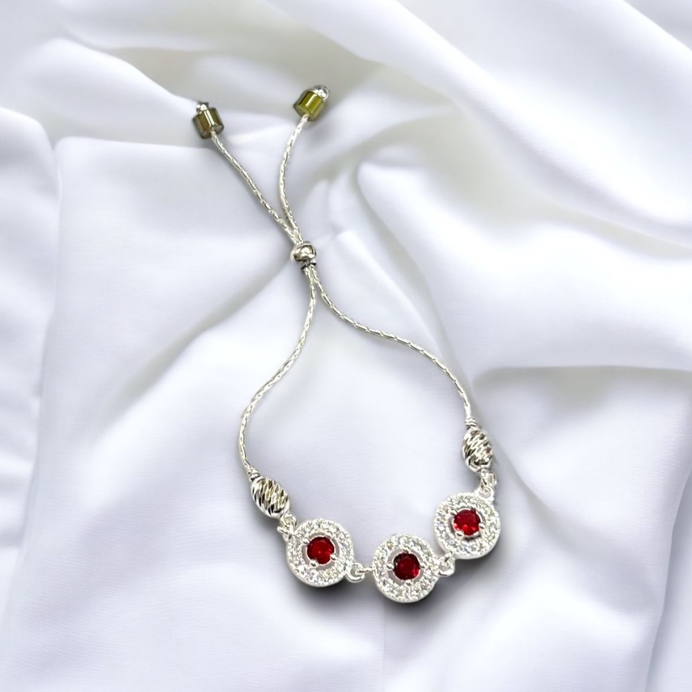 925 Silver Red Stone Round shape Bracelet