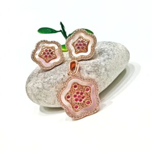 Silver Designer Rose Gold Plated Pendant Set