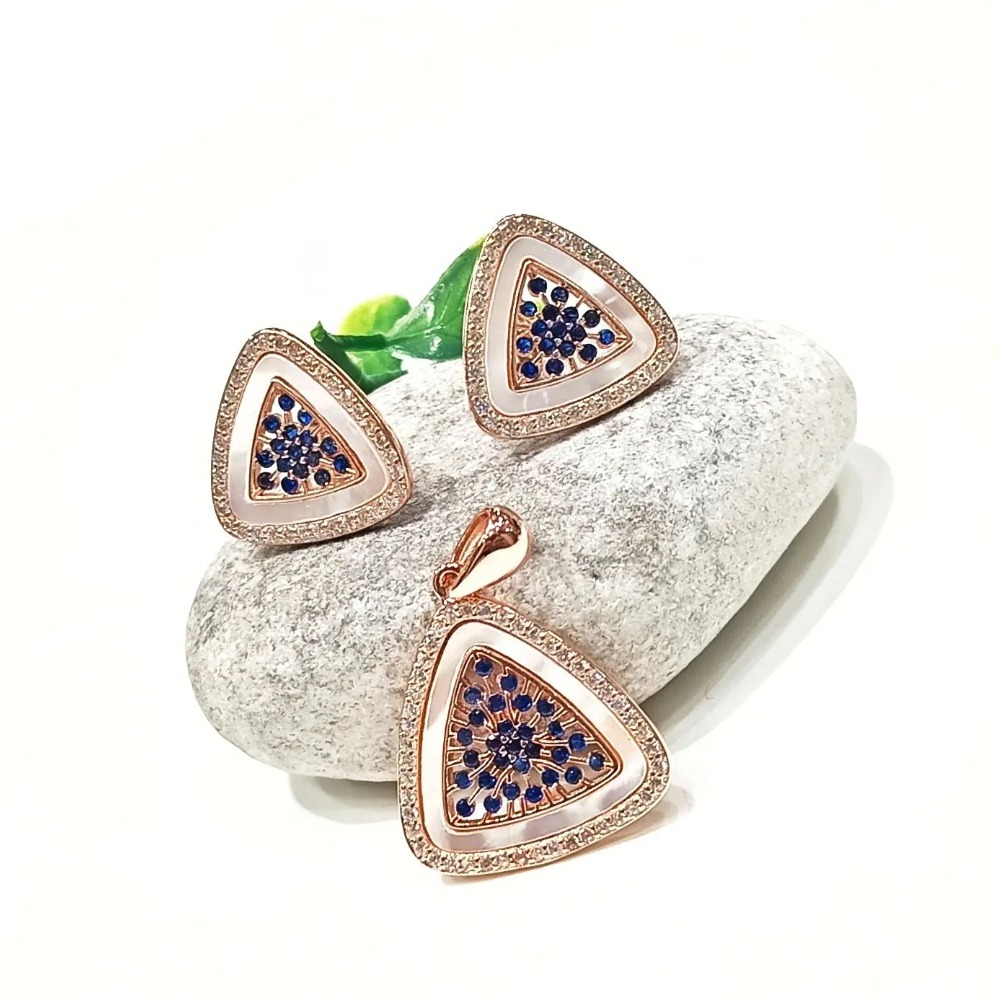Silver Rose Gold Plated Triangle Shape Pendant Set