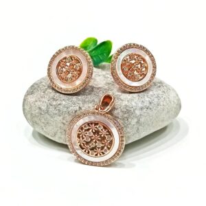 Silver Rose Gold Plated Round Shape Pendant Set