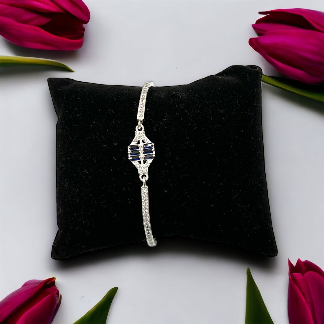 925 Silver Blue Stone Micro Bracelet