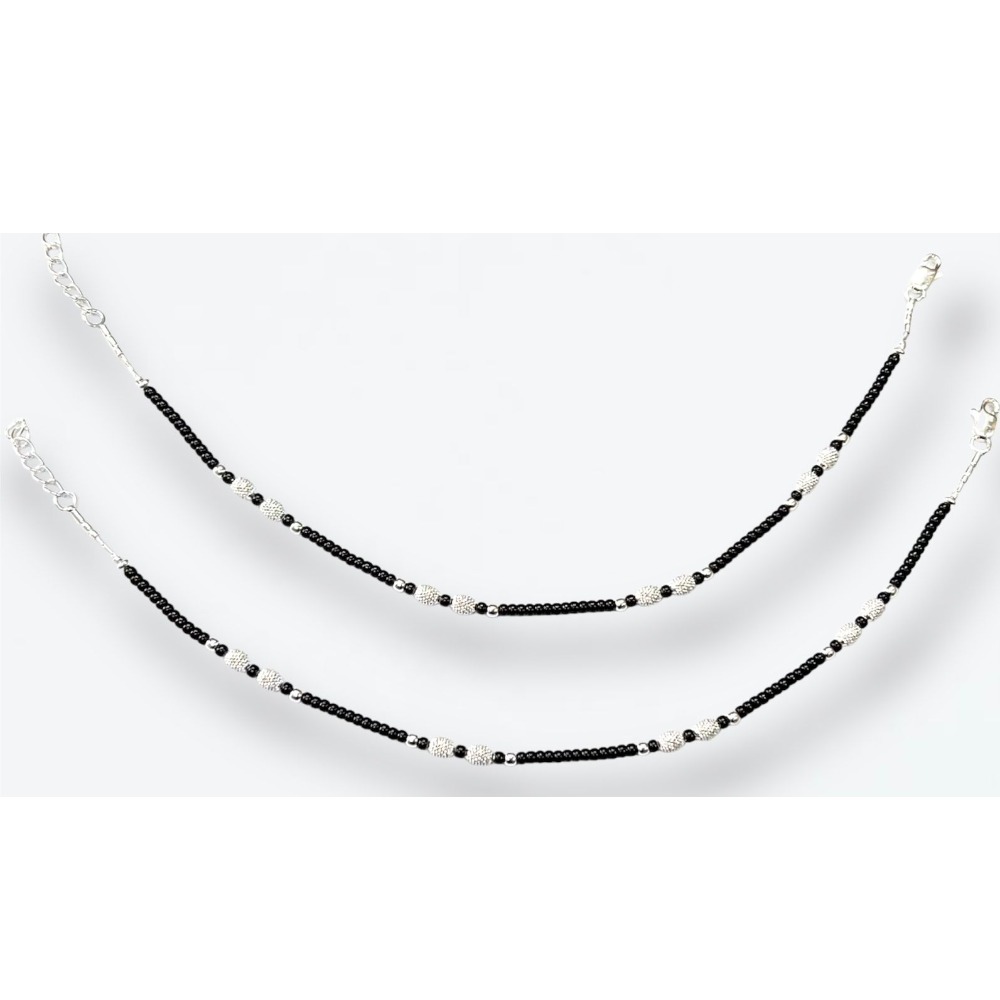 925 silver fancy black moti payal