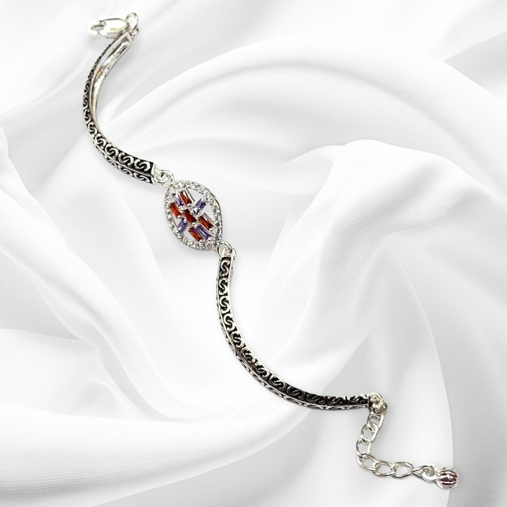 925 silver antique pink studded bracelet