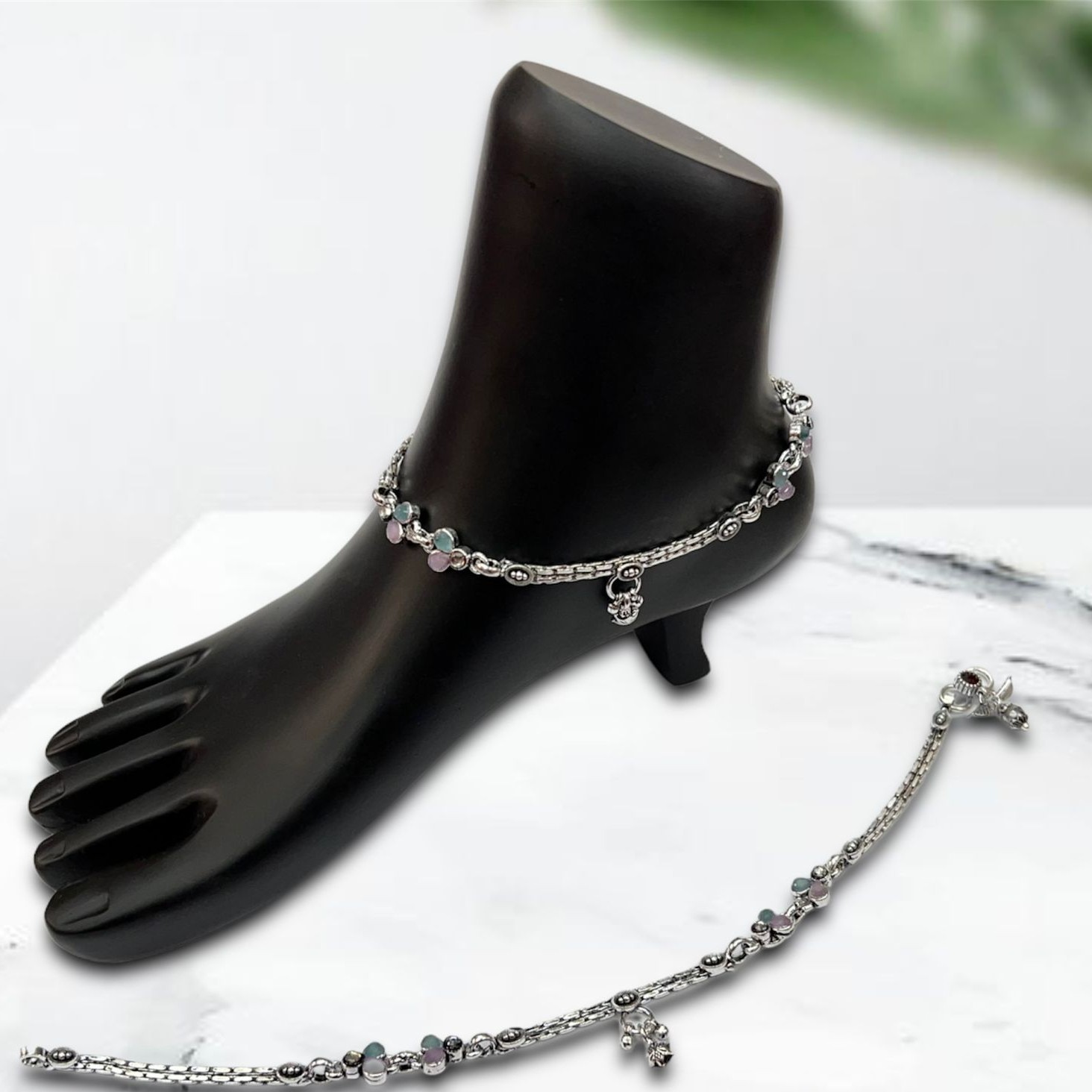 925 Silver Studded Oxidised Payal