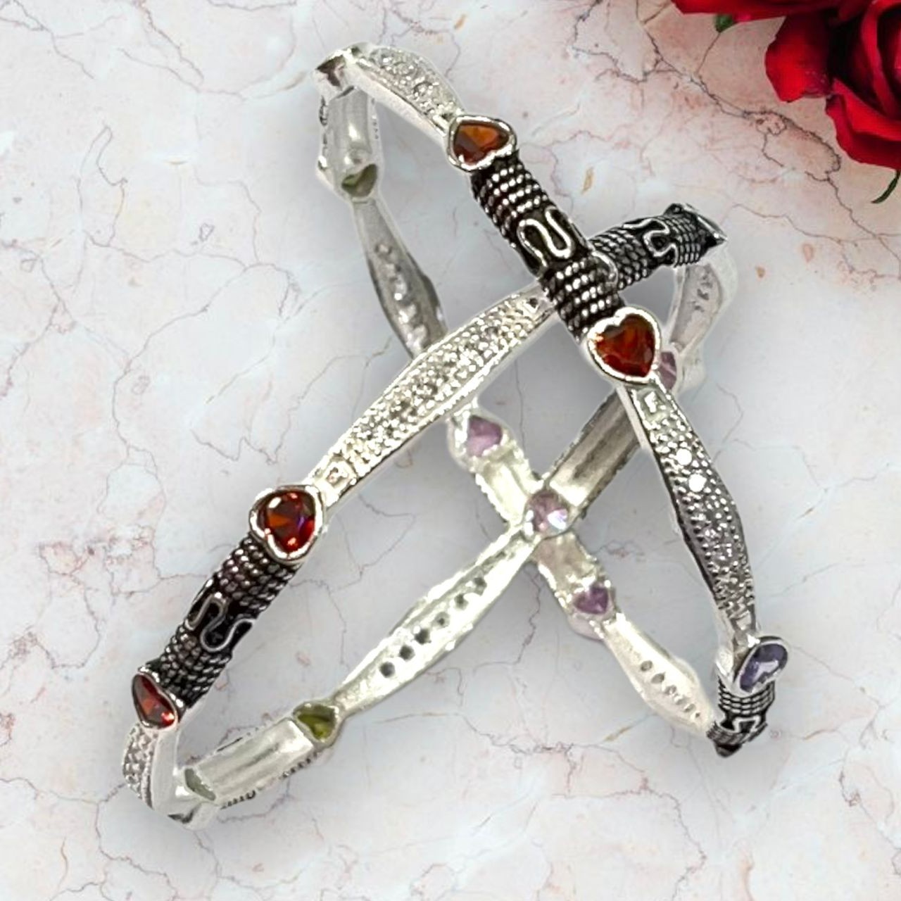 925 Silver Heart Design Micro Bangles