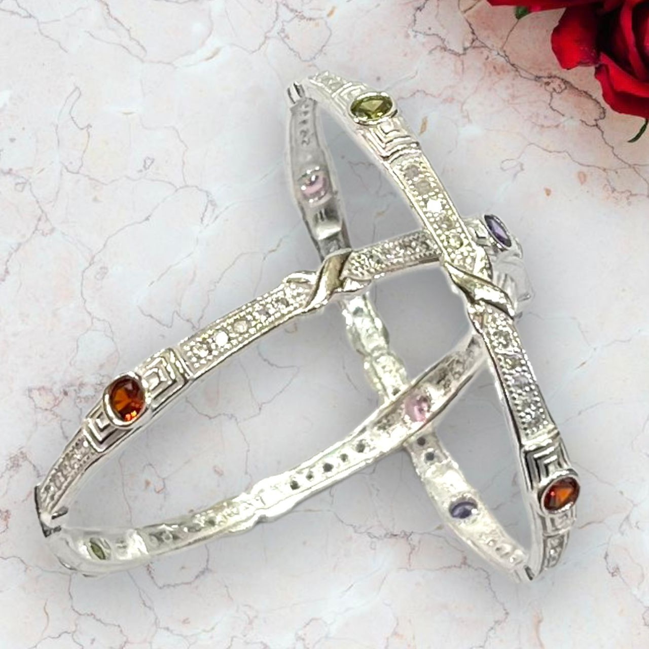 925 Silver Colorful Stone Bangles