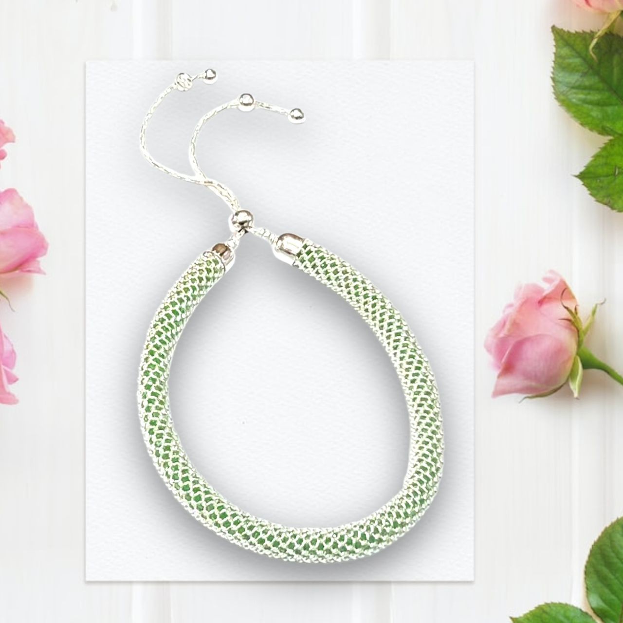 925 Silver Green Moti Bracelet