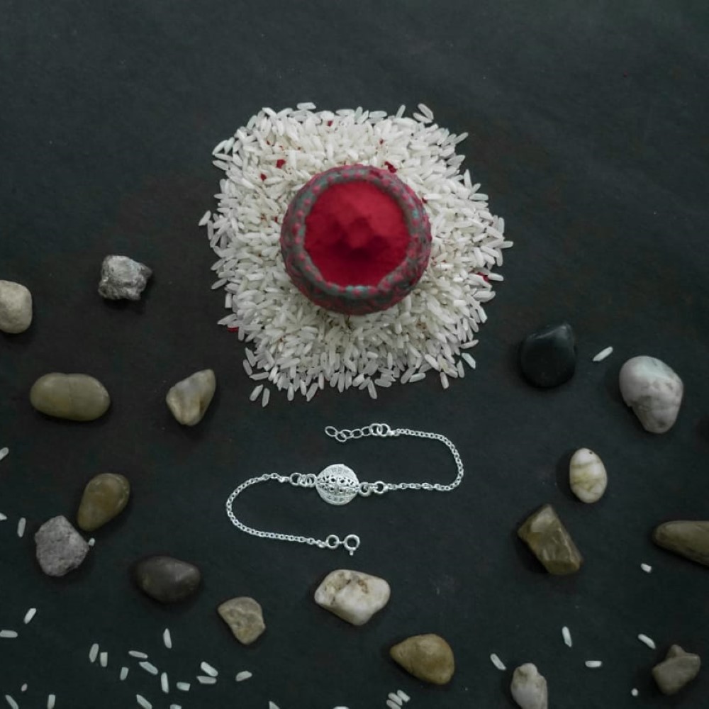 Silver Attractive Floral Rakhi