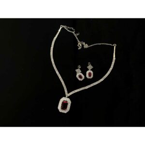 92.5 Sterling Silver Single Stone Full Micro Necklace Set Ms-3923