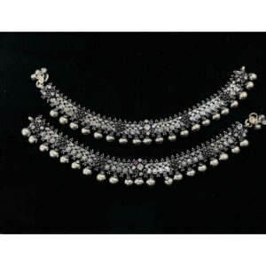 92.5 Sterling Silver Rodyam & Oxodize 2(Two) Tone Payal(Anklet) Ms-3864