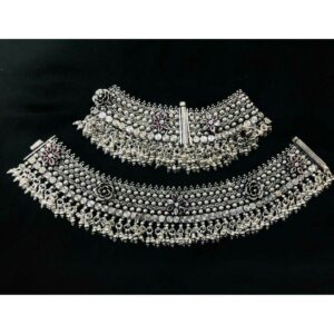 92.5 Sterling Silver Oxodize Flower Casting Khila Janjari Payal(Anklet) Ms-3861