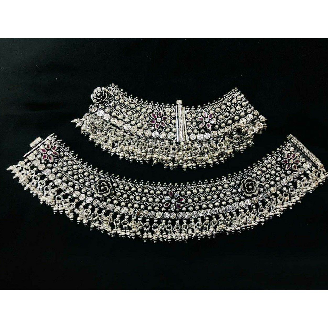 92.5 Sterling Silver Oxodize Flower Casting Khila Janjari Payal(Anklet) Ms-3861