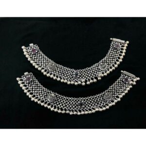 92.5 Sterling Silver Heavy Weight Apple Casting Oxodize Payal(Anklet) Ms-3860