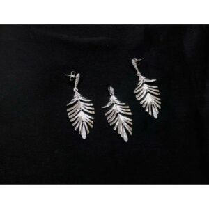 92.5 Sterling Silver Leaf Shape Rodyam Pendant Set Ms-3850