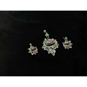 92.5 Sterling Silver Mina Peacock Finish Pendant Set Ms-3840