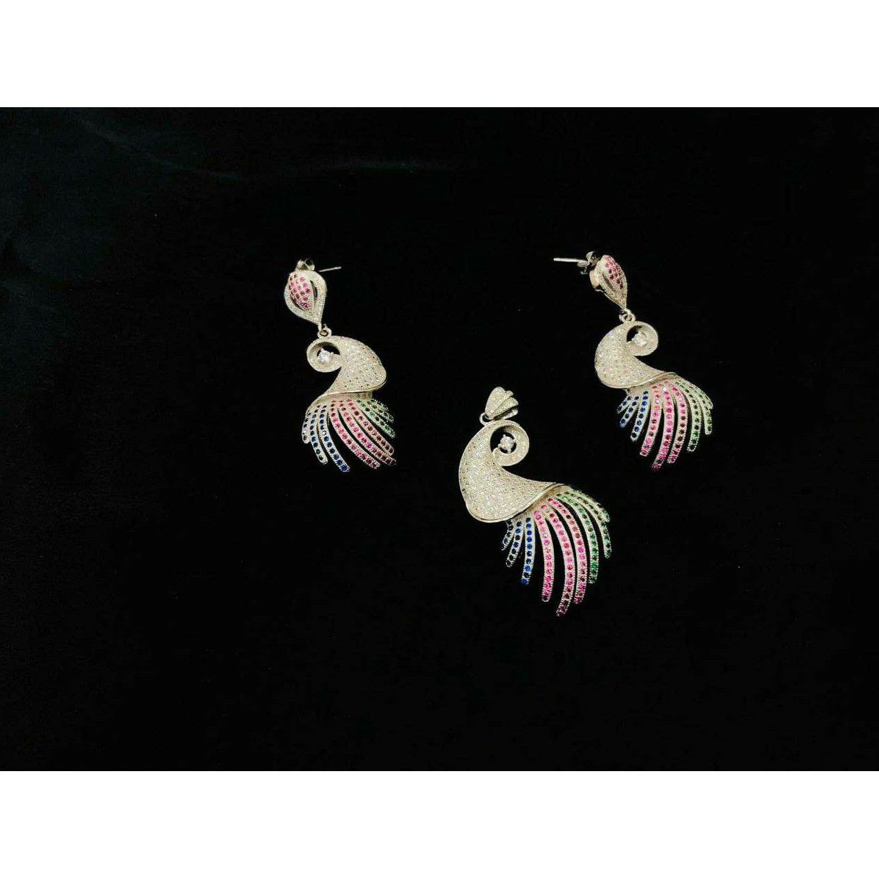 92.5 Sterling Silver Peacock Style Pendant Set Ms-3828