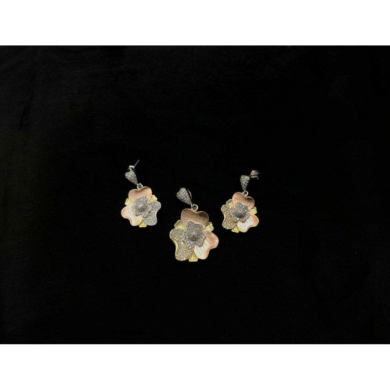 92.5 Sterling Silver Flower Design Pendant Set Ms-3823