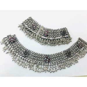 92.5 Sterling Silver Oxodize Heavy Look Town(Village) Janjari Payal(Anklet) Ms-3810