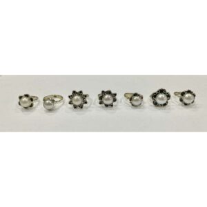 92.5 Sterling Silver Oxodize Border Middle Pearl Ring Ms-3373