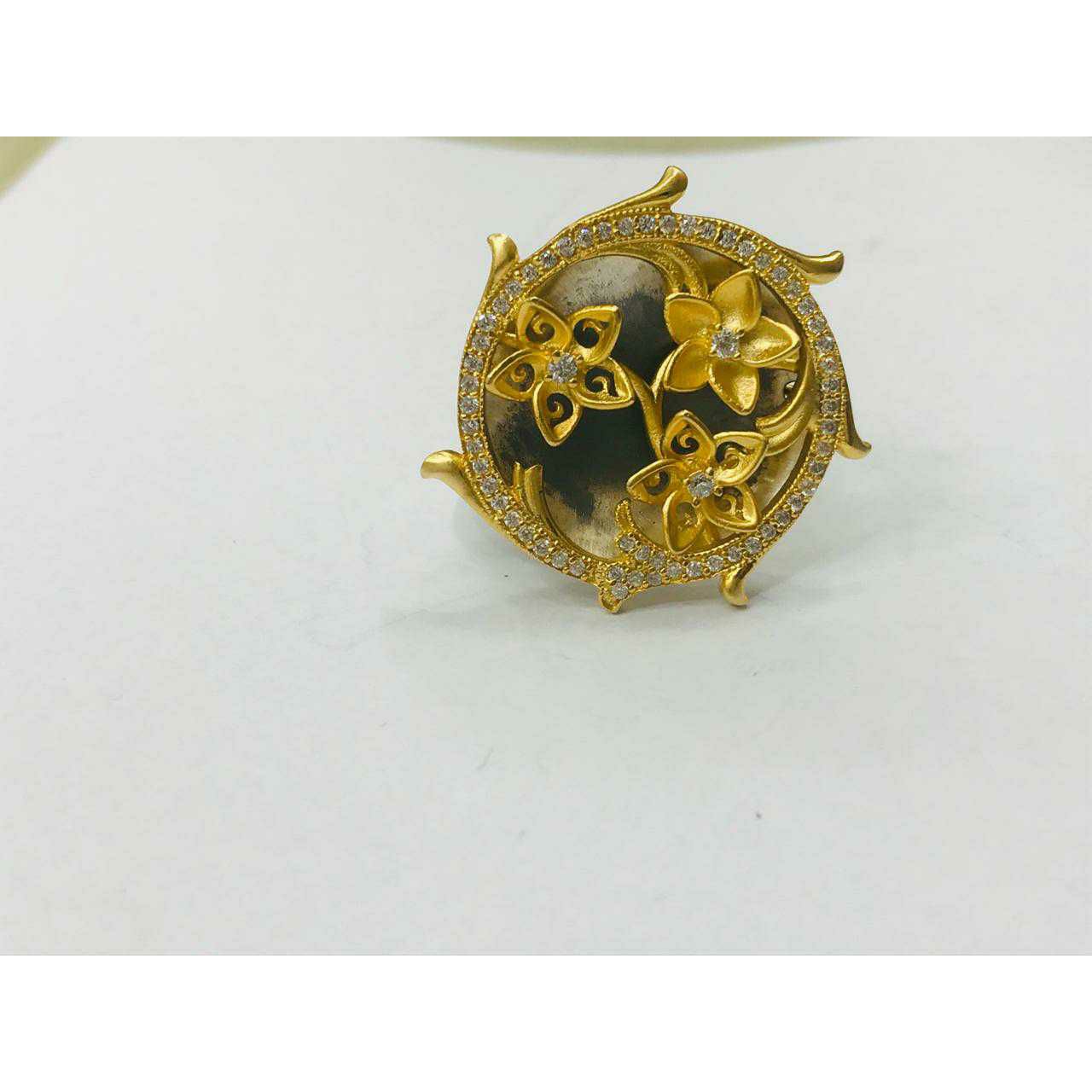 92.5 Sterling Silver Gold Flower With Micro Round Ring Ms-3337