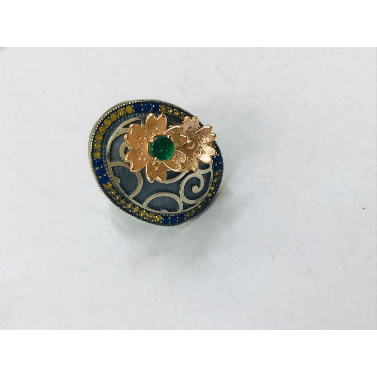 92.5 Sterling Silver Rose Gold Flower Micro Round Ring Ms-3336