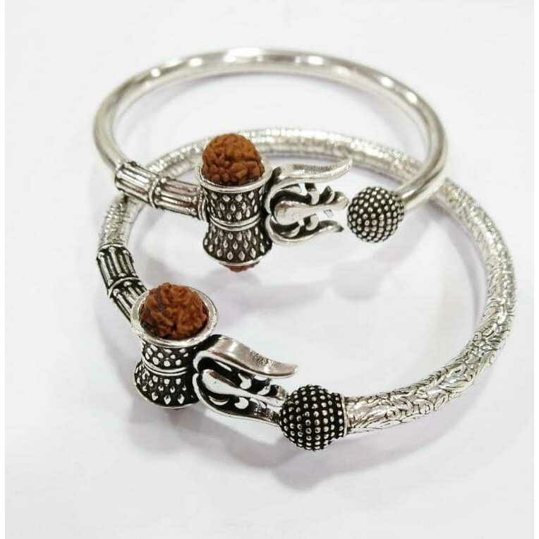 92.5 Sterling Silver Rudrax Trisul Mahadev Oxodize Religious Kada Ms-3320