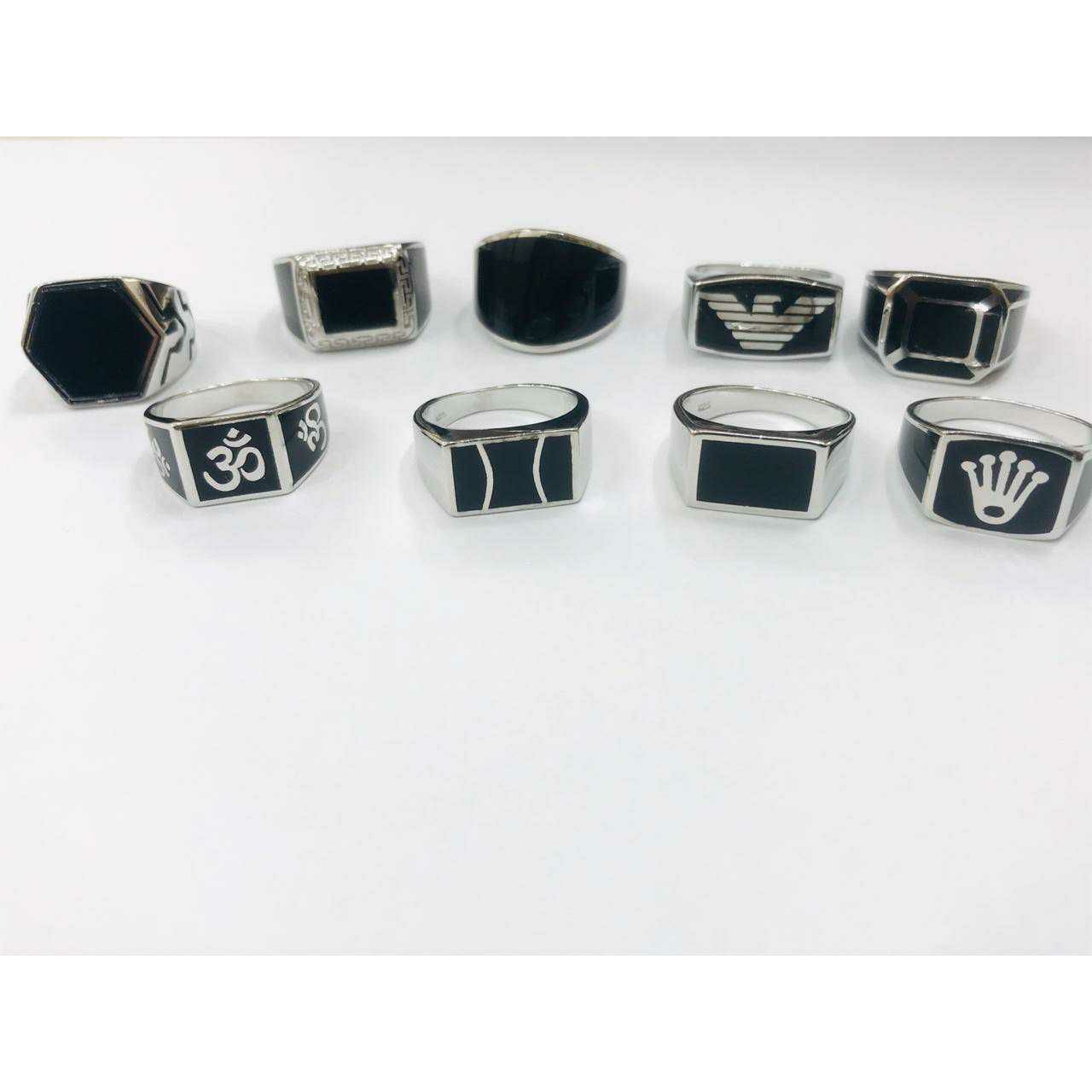 92.5 Sterling Silver Hand Finish & Om Black Mina Turkey Ring Ms-3116