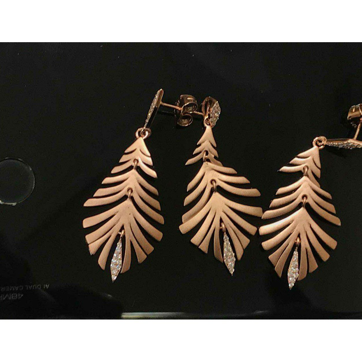 92.5 Sterling Silver Rose Gold Leaf Shape Earring Ms-3108