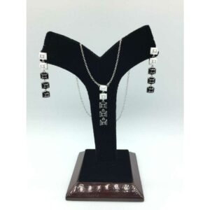 92.5 Sterling Silver First Class Rodyam Finish Chain Pendant Set Ms-3101
