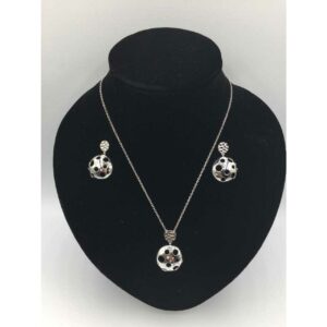 92.5 Sterling Silver Rodyam Chain Pendant With Matching Earring Ms-3097