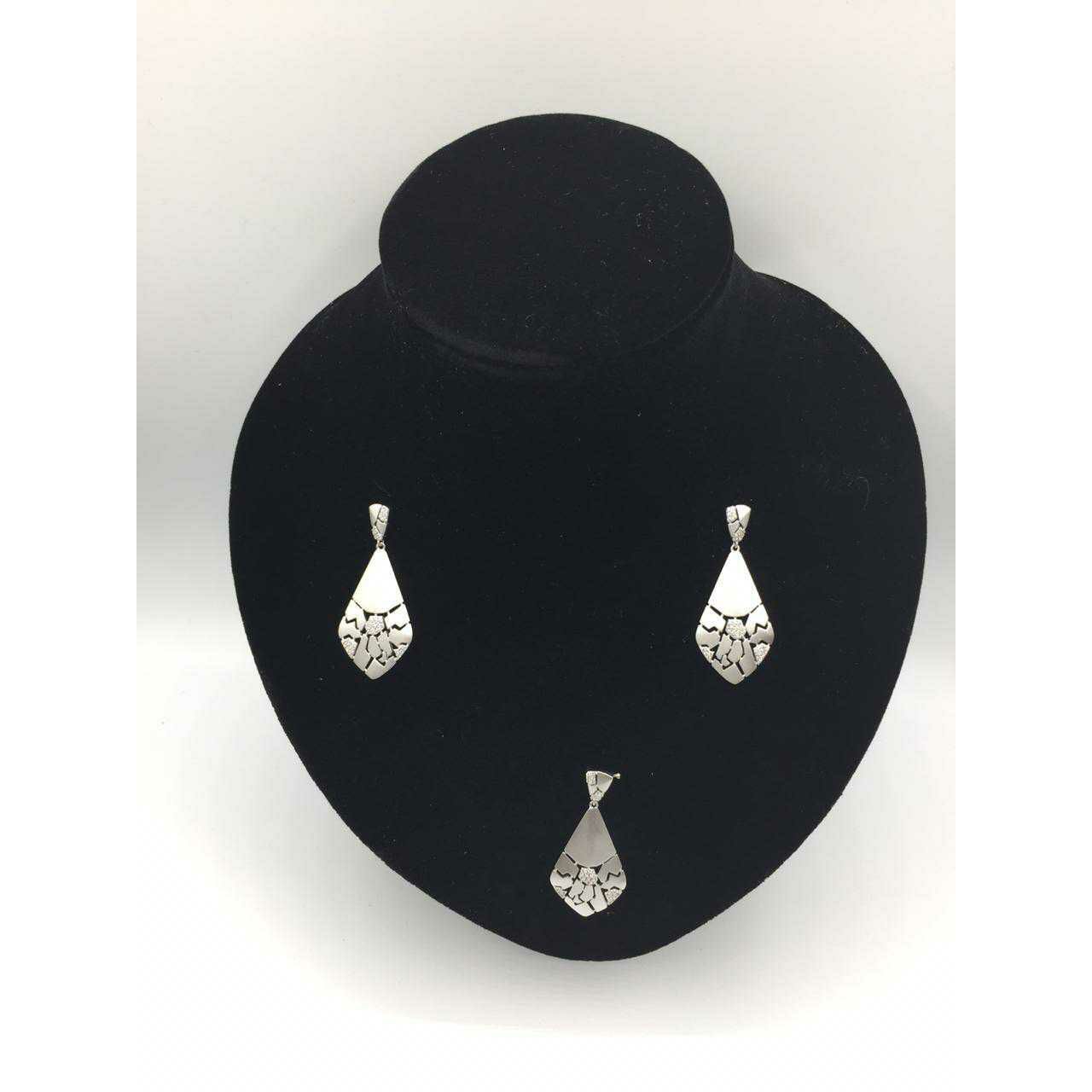 92.5 Sterling Silver Micro Dull Finish Antique Pendant Set Ms-3091