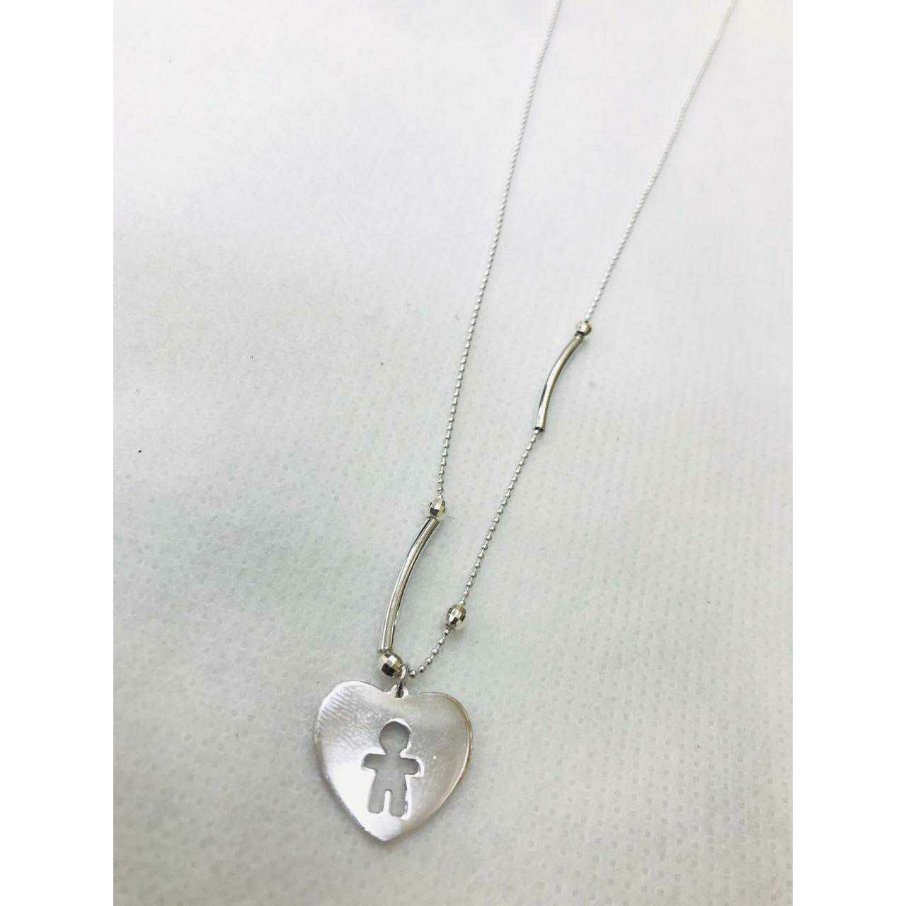 92.5 Sterling Silver Bol Pipe Chain With Heart Shape Pendant(Dokiya) Ms-3069