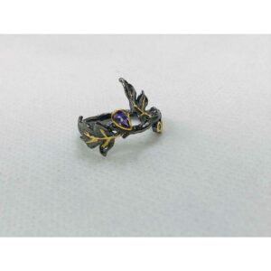 92.5 Sterling Silver Black Finish Gold Plating Ring Ms-3025
