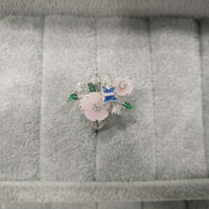 92.5 Sterling Silver Multi Colour Flower & Butterfly Combination Ring Ms-3004