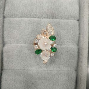 92.5 Sterling Silver Triangle Flower Rose Gold Ring Ms-3002