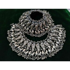 92.5 Sterling Silver Fully Oxodize Dull Finish Ghughru Khilona(Ramakda) Round Khili Anklet(Payal) Ms-2954