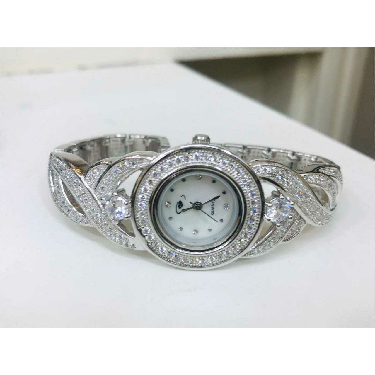 92.5 Sterling Silver Round Clock Hand Watch Ms-2882