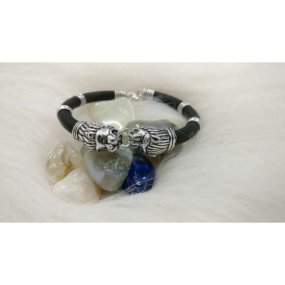 Oxodize Sih Mora Vagh Mora(Lion&Tiger) Pis Black Color Rubber Bracelet Ms-2592