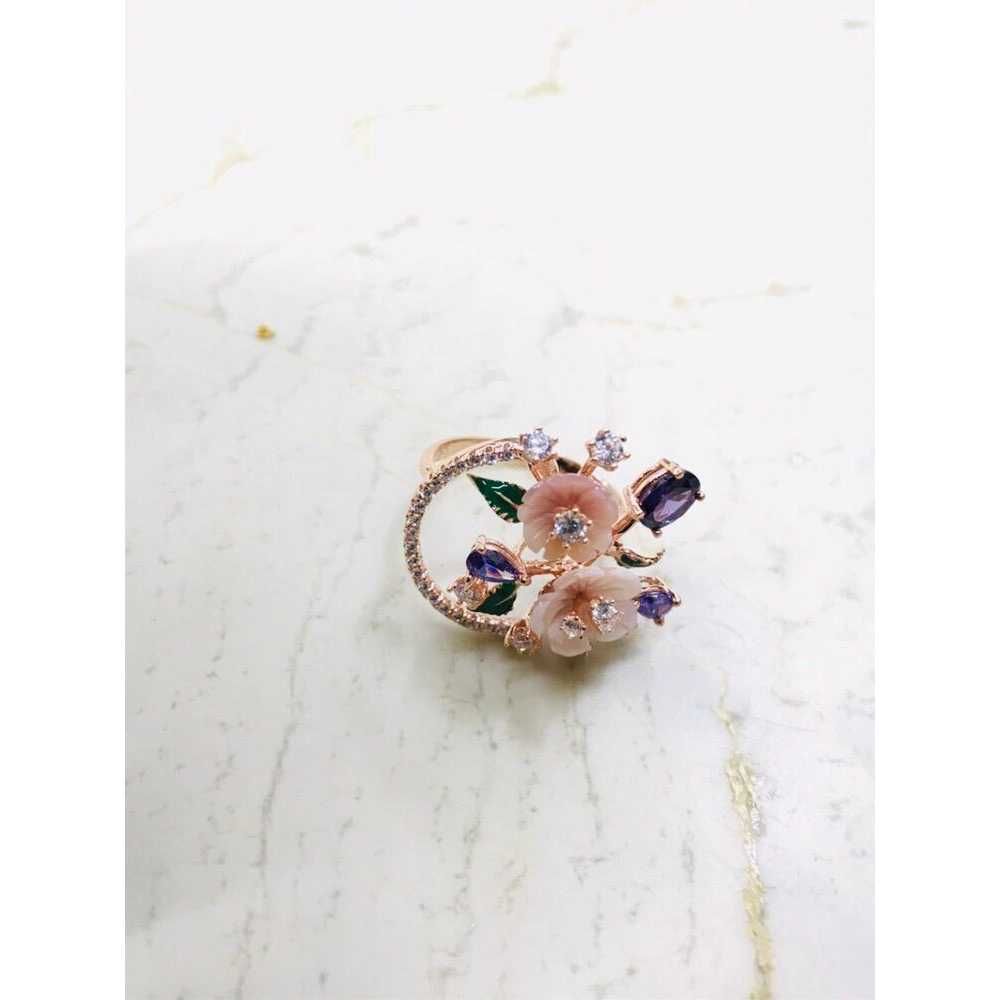 92.5 Sterling Silver Blue Stone Rose Designer Ring