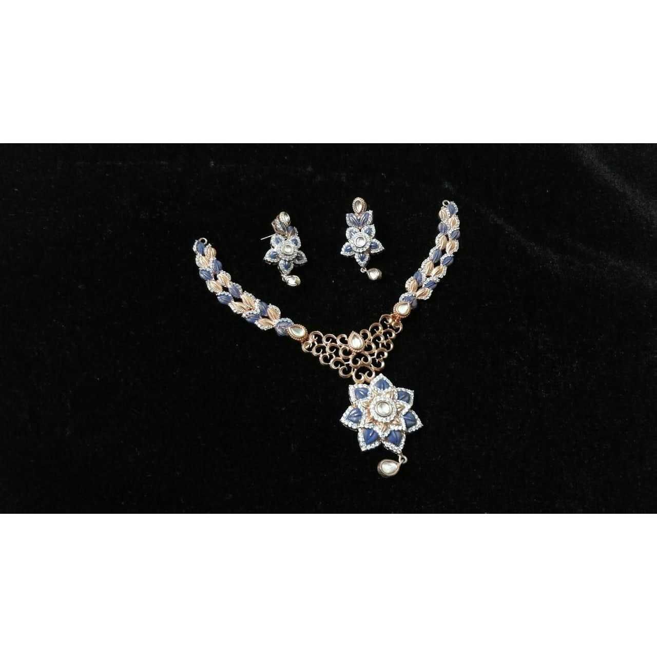 92.5 Sterling Silver Colorful Flower Design Necklace Set